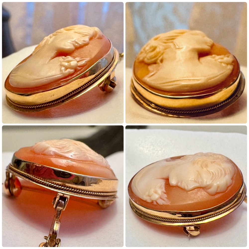 Vintage Italian 14K Gold Cameo Pendant Necklace or Brooch /Gold Chain Necklace - Picture 2 of 12